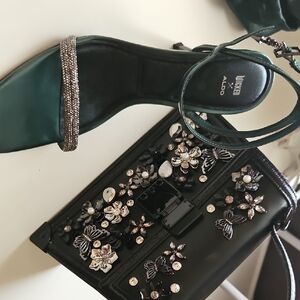 Aldo  Wicked Green Sandals with Chic Embellishments, And Satchel To Match